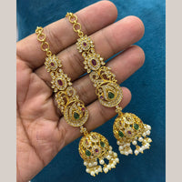 Sona Covering Designer Pota Stone And Pearl Kan Chain Jhumki Earrings