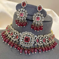 Sona Covering Delicate America Diamond And Pearl Choker Necklace Set 