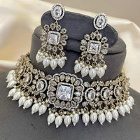 Sona Covering Delicate America Diamond And Pearl Choker Necklace Set
