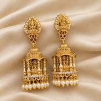 Sona Covering Traditional Pota Stone And Pearl Temple Jhumki Earrings