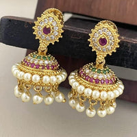 Sona Covering Traditional Pota Stone And Pearl Jhumki Earrings