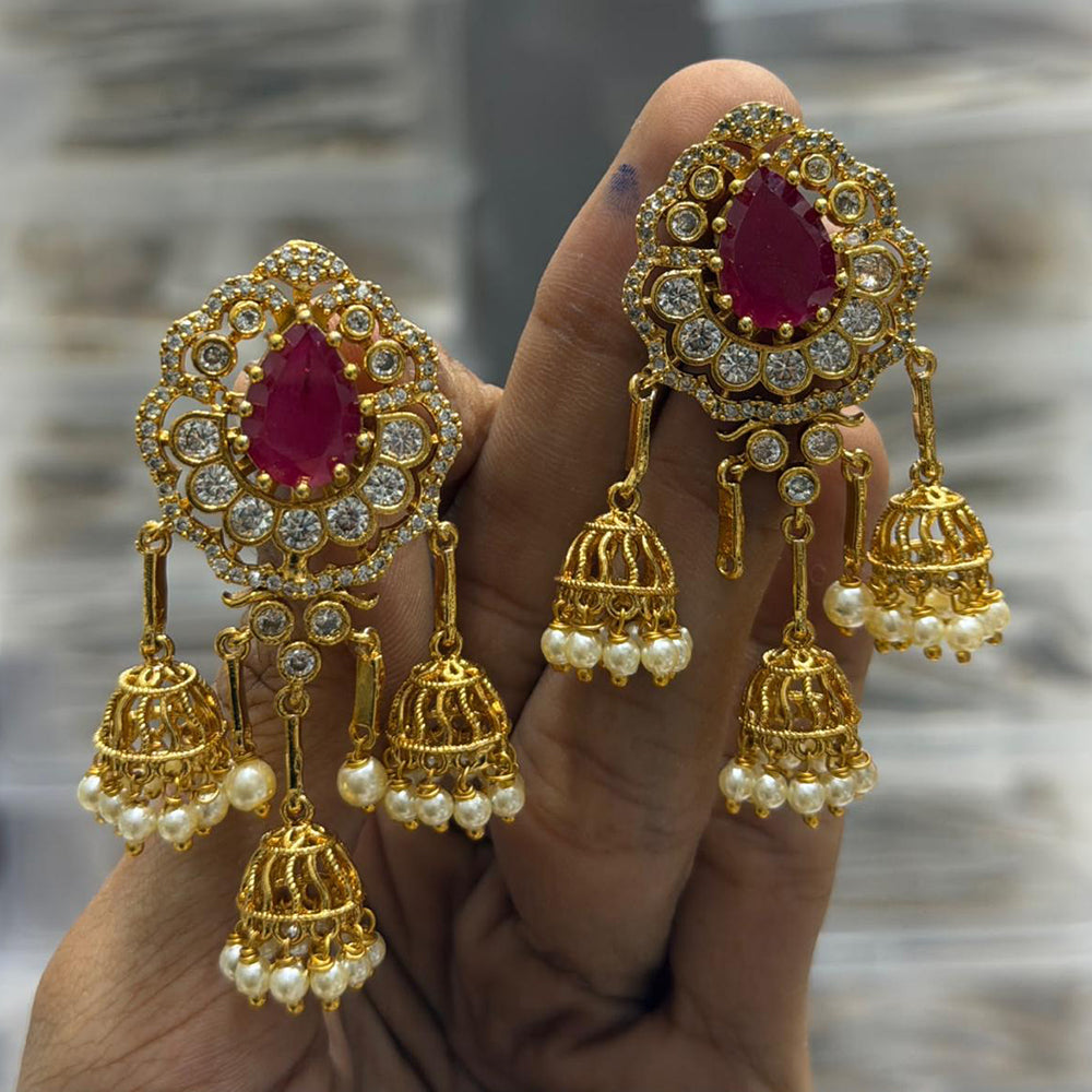 Sona Covering Traditional Pota Stone And Pearl Jhumki Earrings