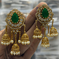 Sona Covering Traditional Pota Stone And Pearl Jhumki Earrings