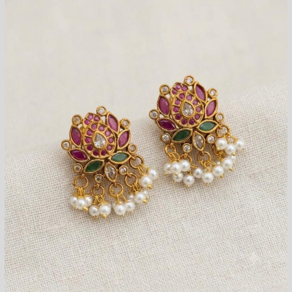 Sona Covering Elegant Pota Stone And Pearl Dangler Earrings