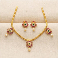 Sona Covering Elegant Pota Stone And Austrian Stone Pearl Necklace Set
