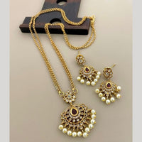 Sona Covering Elegant Austrian Stone And Pearl Long Necklace Set