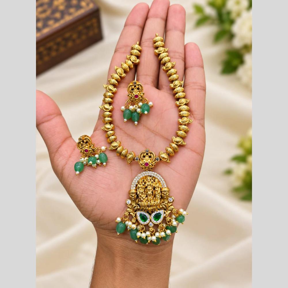 Sona Covering Elegant Pota Stone And Beads Temple Necklace Set