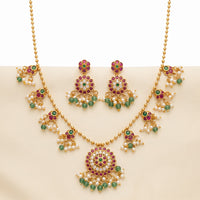 Sona Covering Jadau Premium Pota Stone And Beads Necklace Set