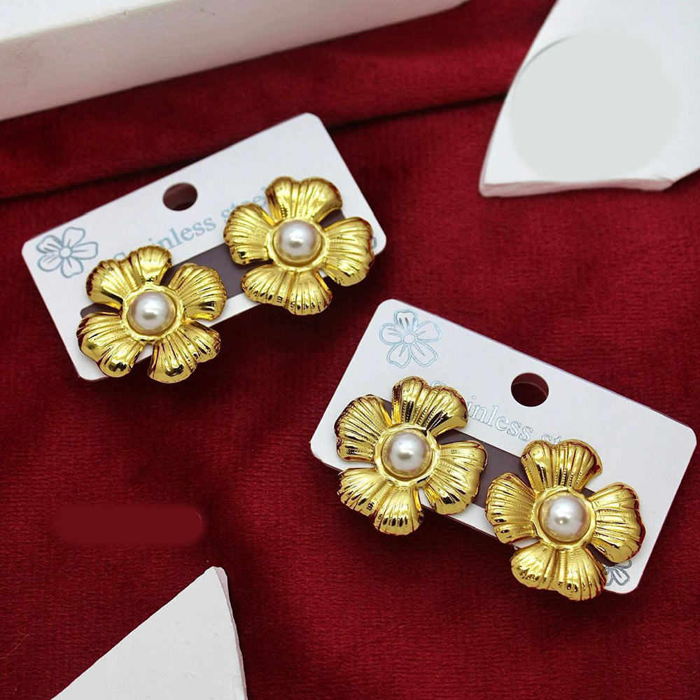 Klitz Gold Plated Stunning Fashion Floral Shape Stud Earring