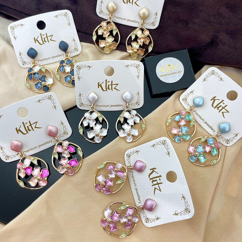 Klitz Designer Enamel Floral Dangler Earrings (Assorted Color)