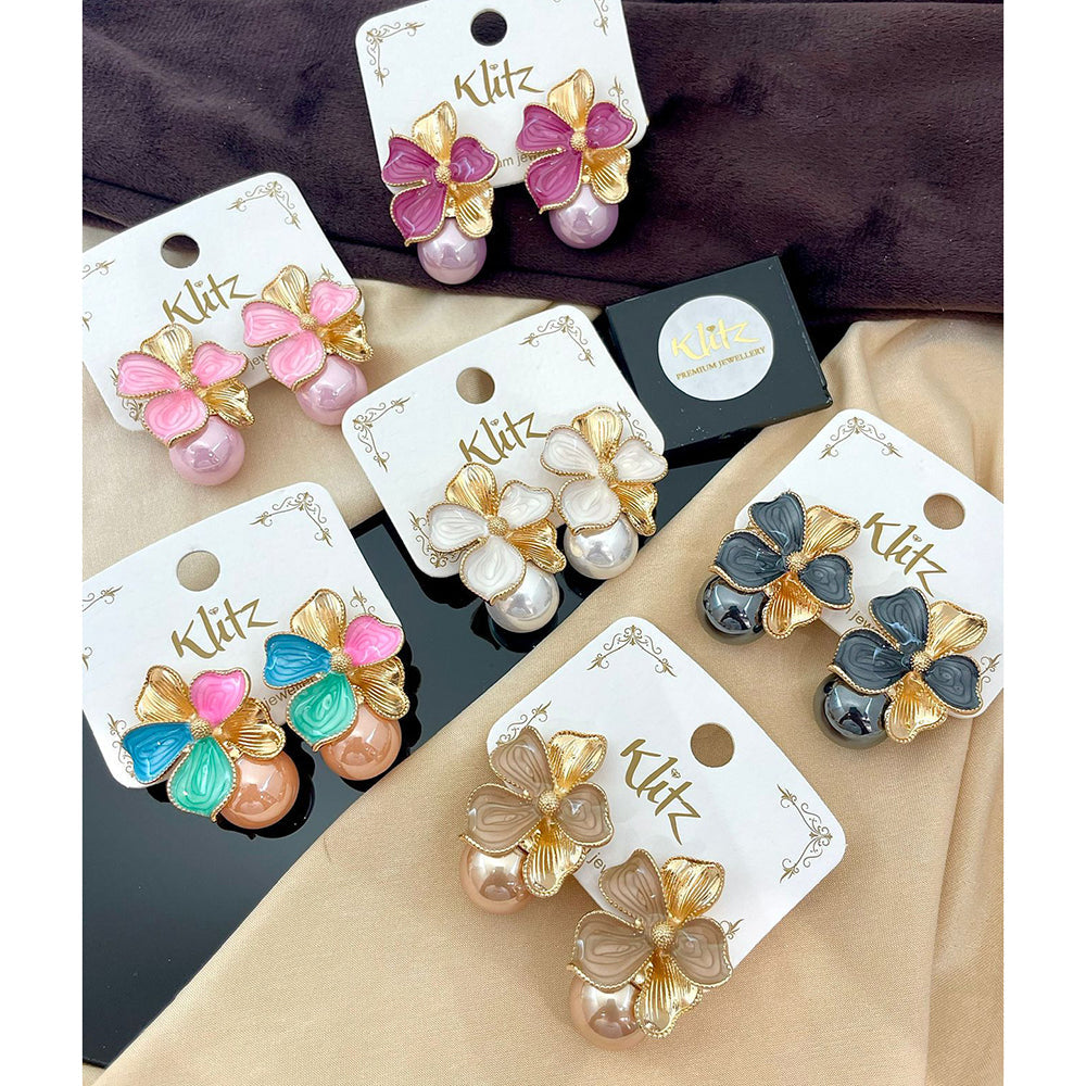 Klitz Enamel Flower Petal Designer Stud Earrings (Assorted Color)