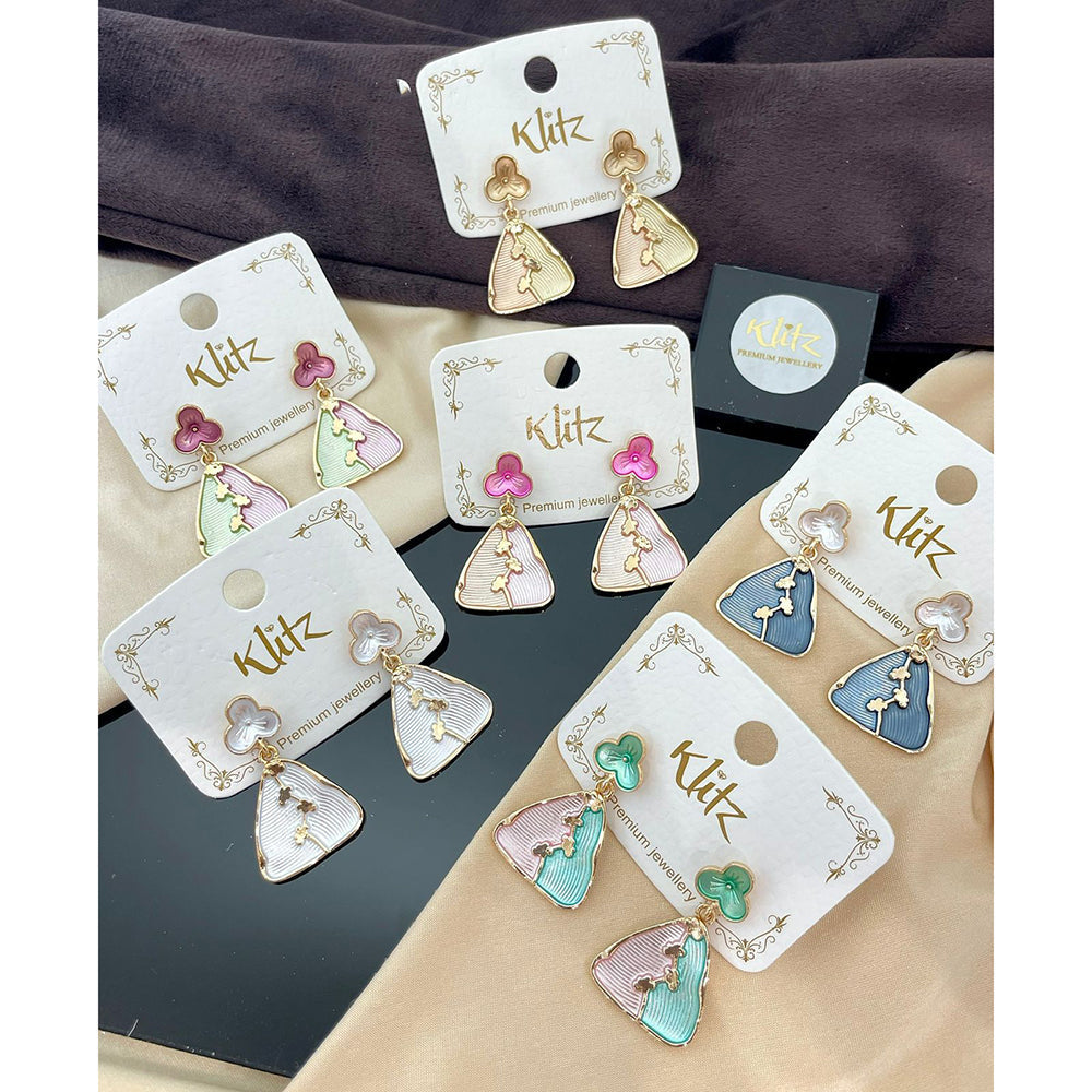 Klitz Designer Enamel Floral Dangler Earrings (Assorted Color)