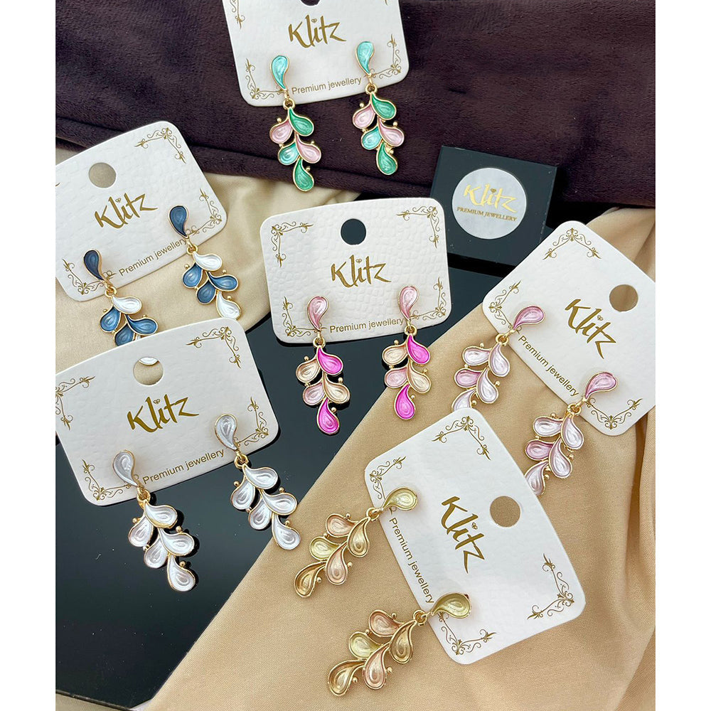 Klitz Sparkling Leaf Enamel Dangler Earrings (Assorted Color)