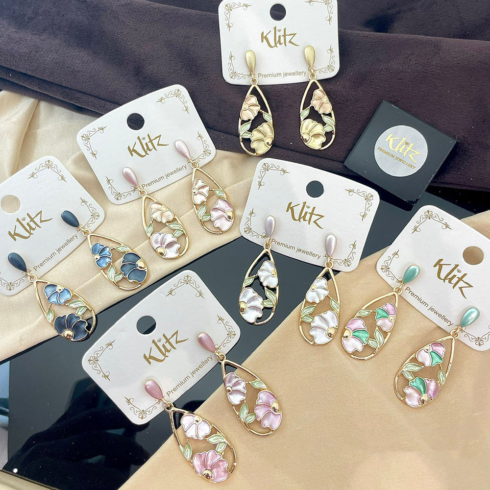 Klitz Designer Enamel Floral Dangler Earrings (Assorted Color)