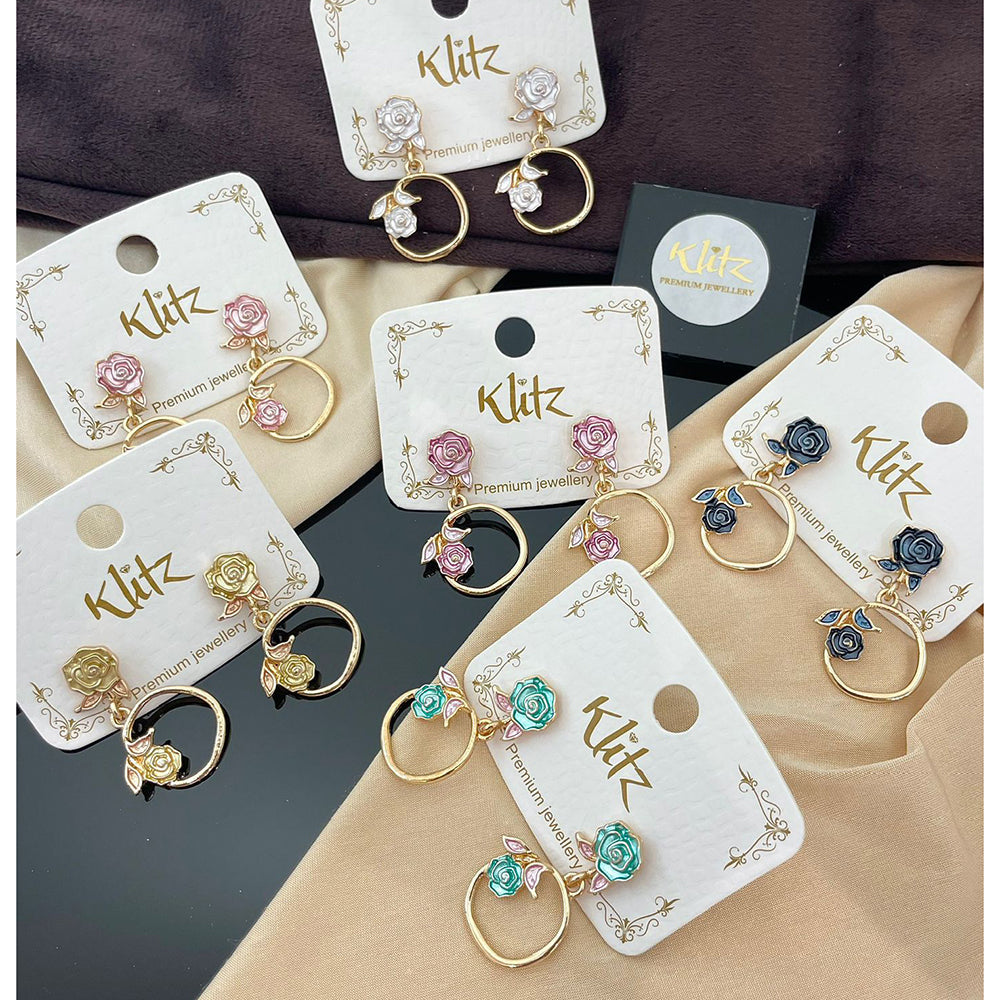 Klitz Designer Enamel Floral Dangler Earrings (Assorted Color)