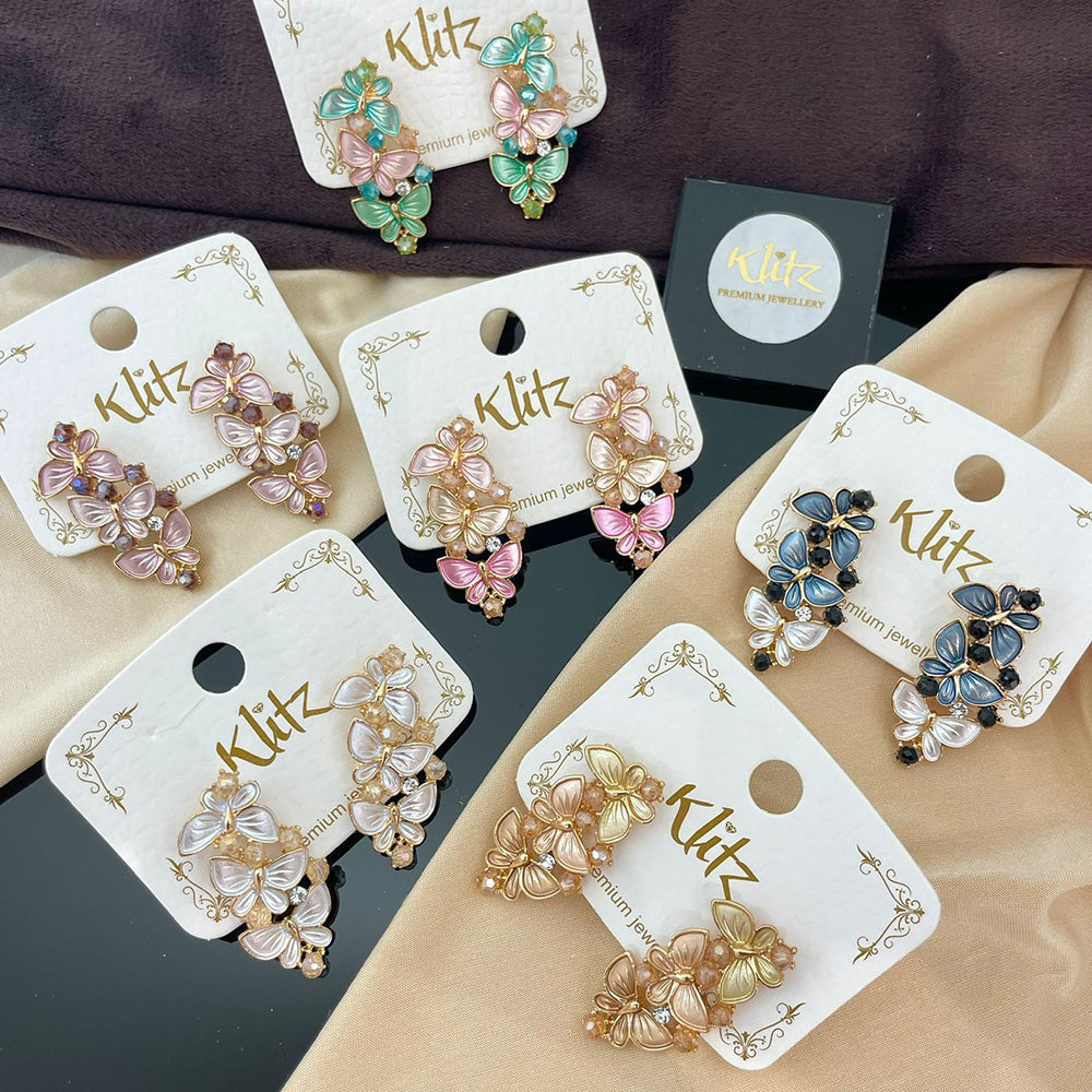 Klitz Designer Enamel Butterfly Dangler Earrings (Assorted Color)
