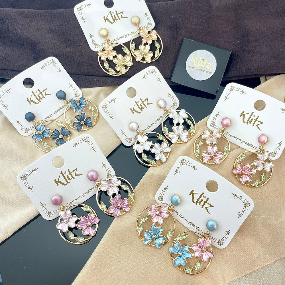Klitz Designer Enamel Floral Dangler Earrings (Assorted Color)