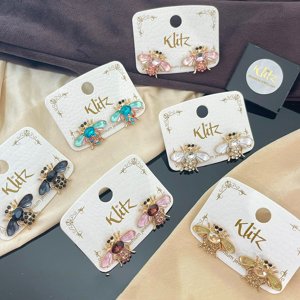 Klitz Cute Austrian Stone Butterfly Blossom Studs Earrings (Assorted Color)