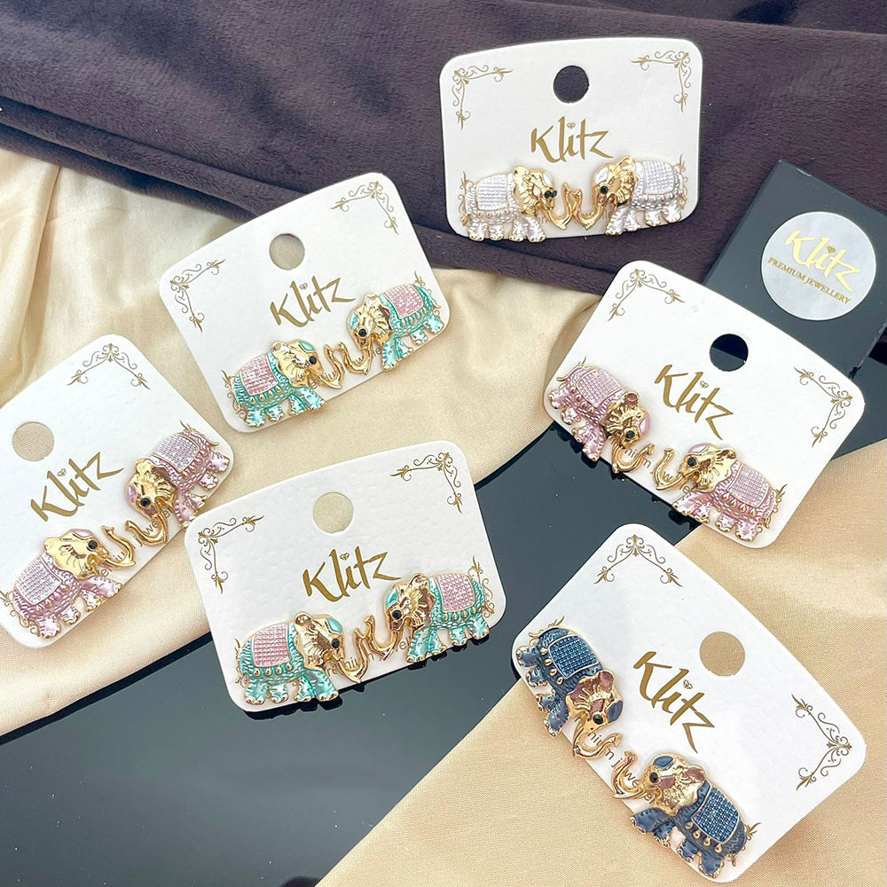 Klitz Cute Elephant Blossom Studs Earrings (Assorted Color)