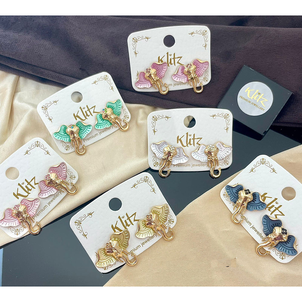 Klitz Cute Elephant Blossom Studs Earrings (Assorted Color)