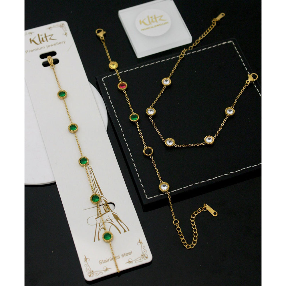 Klitz Premium Quality Shimmer Crystal Adjustable Chain Bracelet (1 Piece Only) (Assorted Desing)