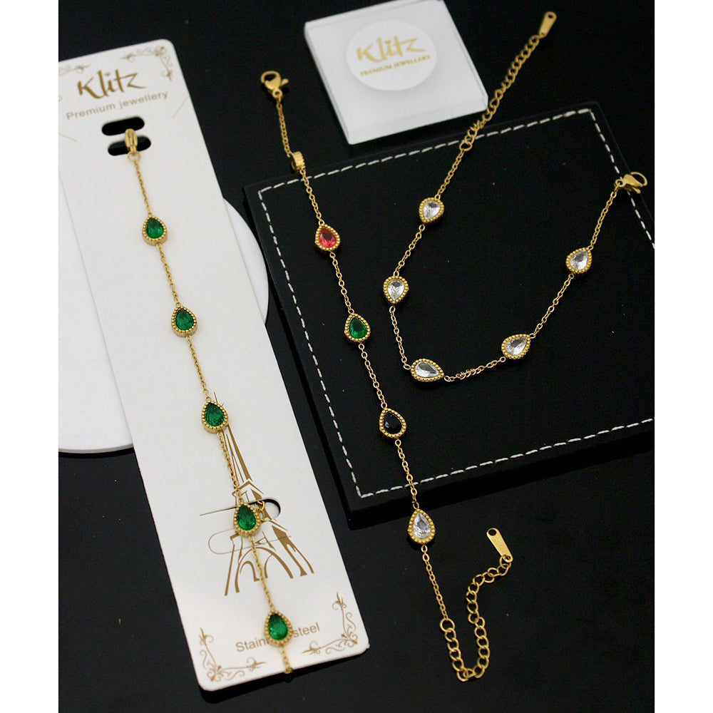 Klitz Premium Quality Shimmer Crystal Adjustable Chain Bracelet (1 Piece Only) (Assorted Desing)