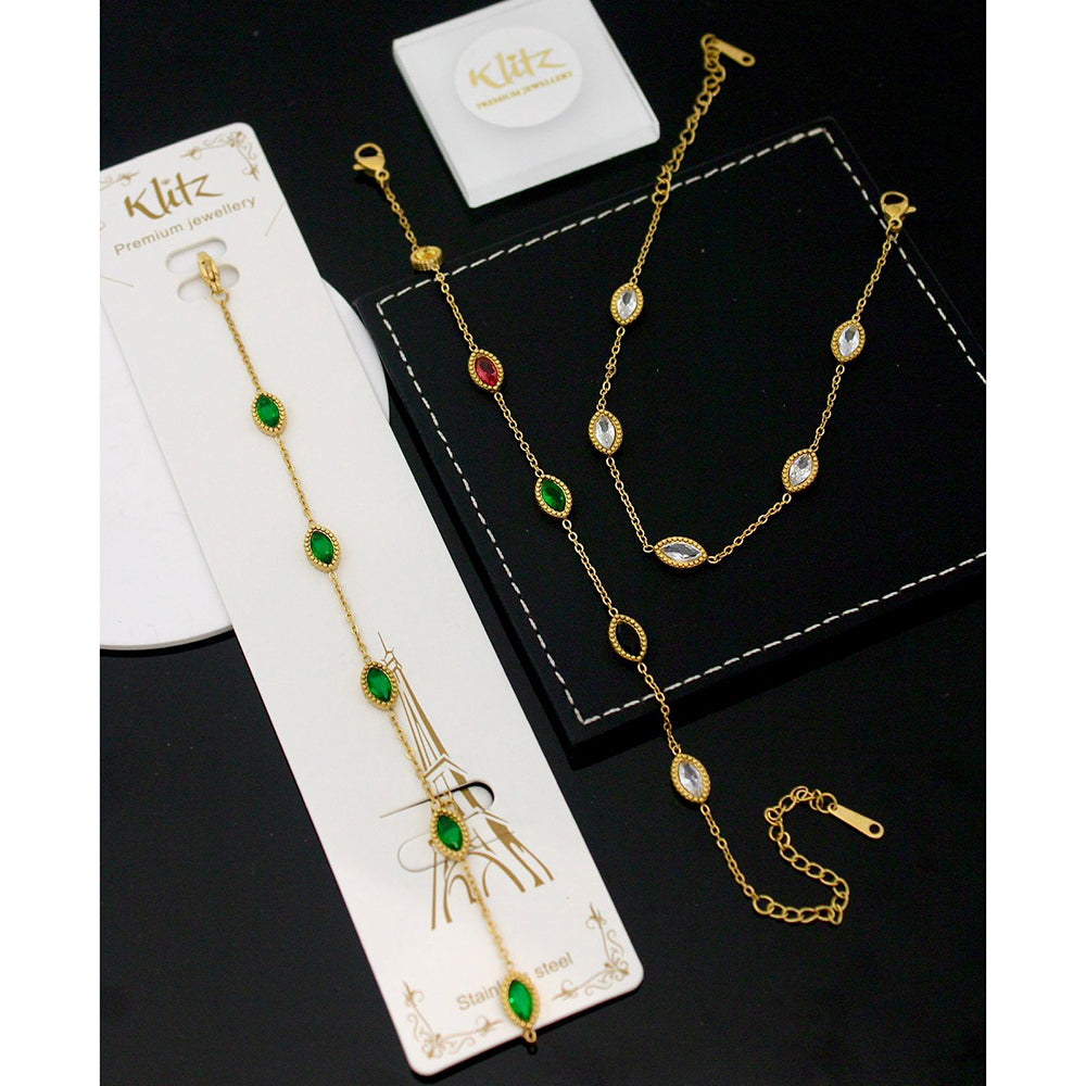 Klitz Premium Quality Shimmer Crystal Adjustable Chain Bracelet (1 Piece Only) (Assorted Desing)