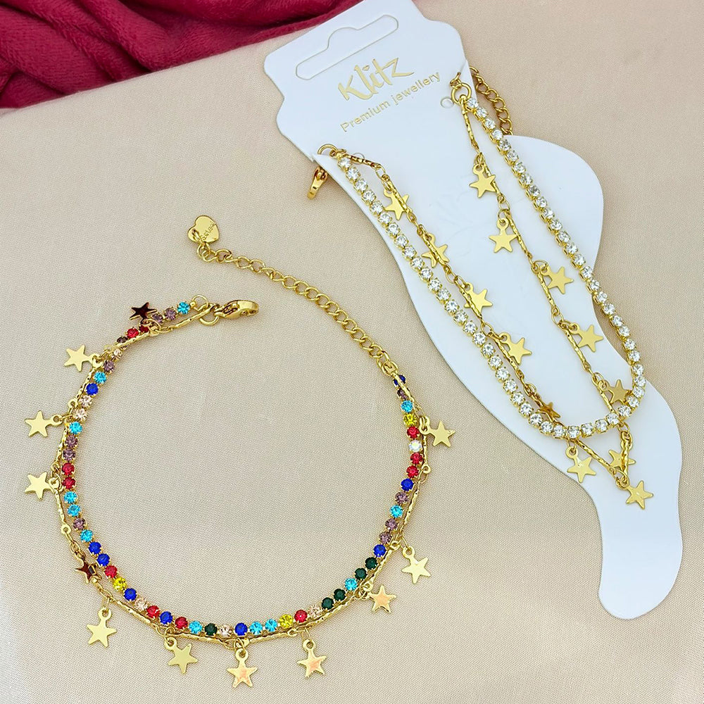 Klitz Adjustable Star Charm And Austrian Stone Chain Bracelet  ( 1 Piece Only) (Assorted Desing)