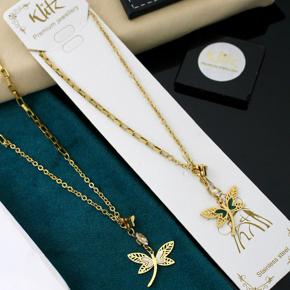 Klitz Crystal Minimal Butterfly Charm Snake Chain Necklace ( 1 Piece Only)