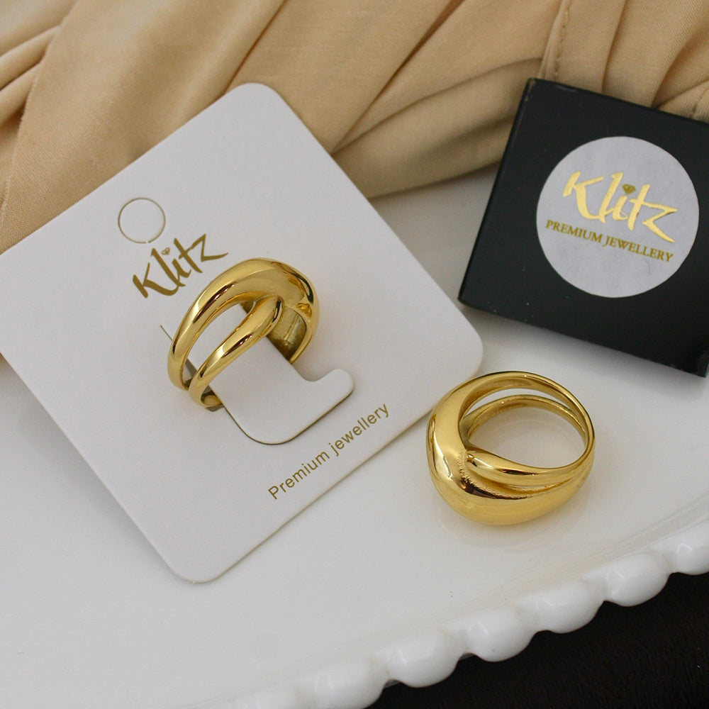 Klitz Minimalist Glossy Gold Statement Ring