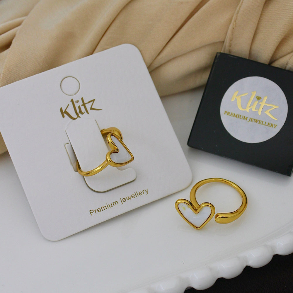 Klitz Minimalist Glossy Gold Heart Shape Statement Ring