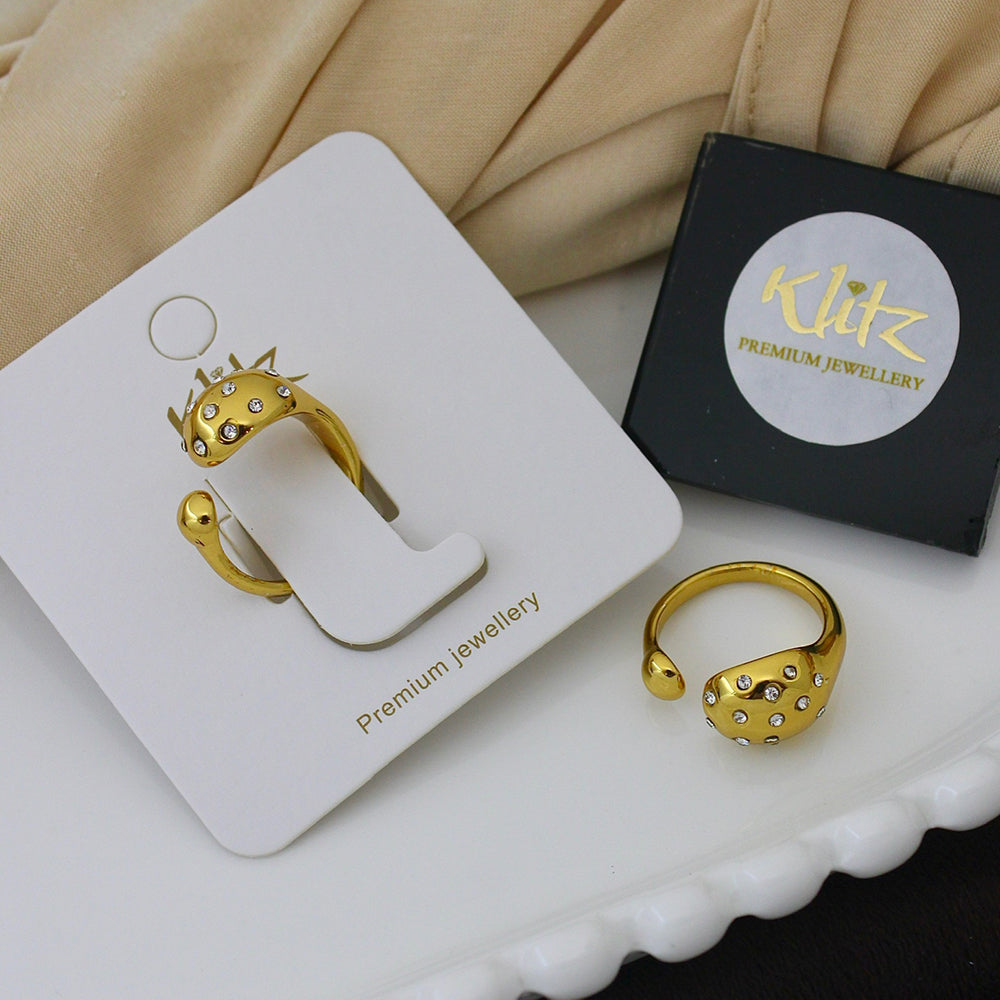 Klitz Minimalist Glossy Gold Austrian Stone Finger Ring