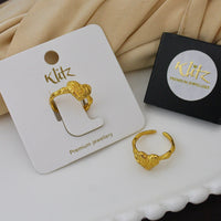 Klitz Minimalist Glossy Gold Heart Shape Statement Ring