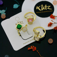 Klitz Minimalist Glossy Gold Austrian Stone Finger Ring