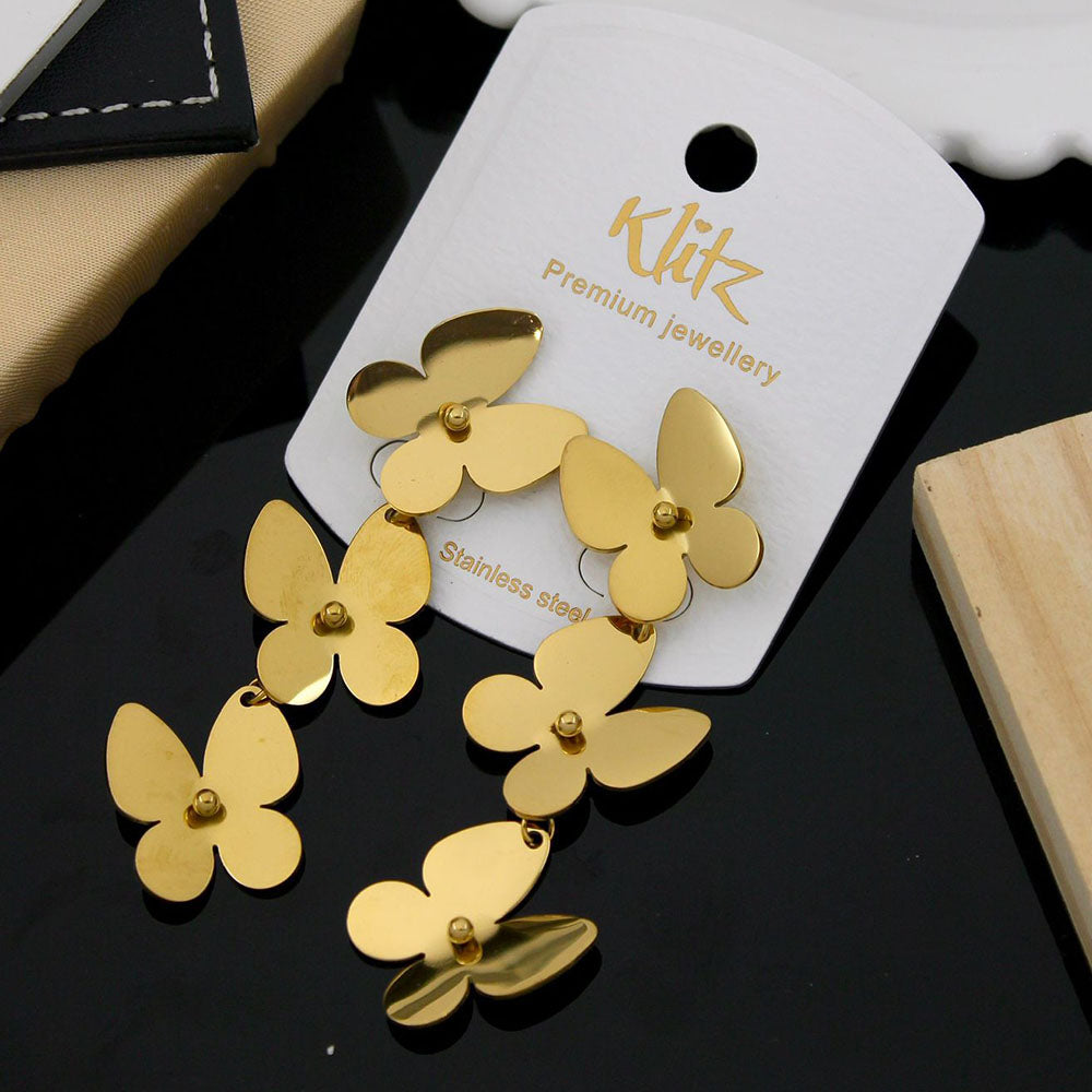 Klitz Modern Stainless Steel Multi-Butterfly Hanging Earrings