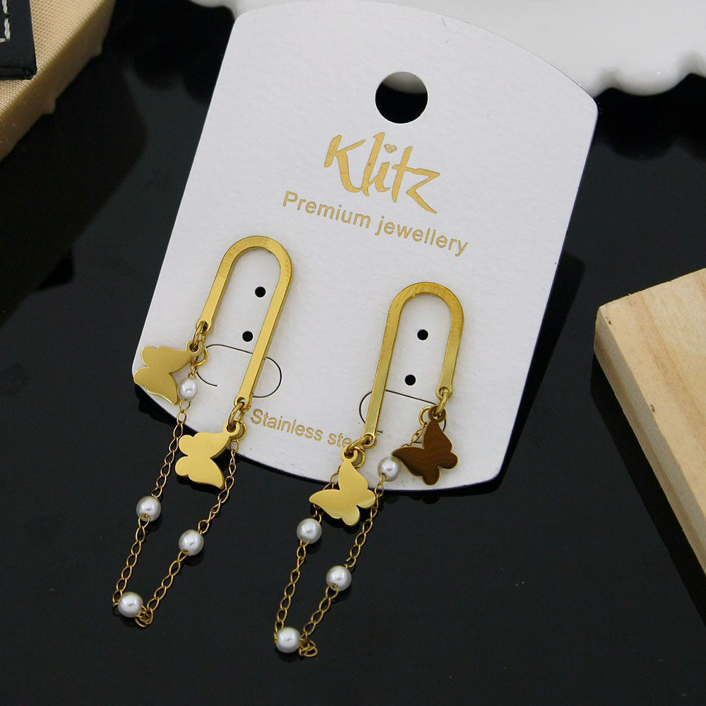 Klitz Modern Stainless Steel Multi-Butterfly And Beads Hanging Earrings
