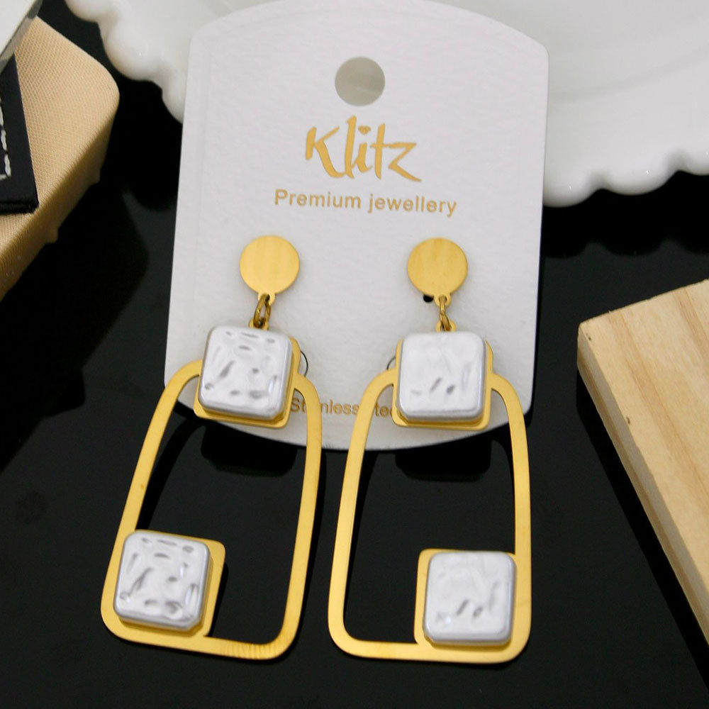 Klitz Designer Geometric Marble Design Dangler Earrings
