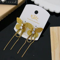 Klitz Stylish Stainless Steel Austrian Stone And Butterfly Dangler Earrings
