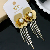 Klitz Stylish Stainless Steel Austrian Stone And Beads Dangler Earrings