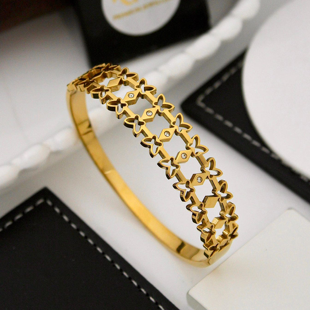 Klitz Sleek Polished Finish Austrian Stone And Butterfly Designer Openable Bracelet