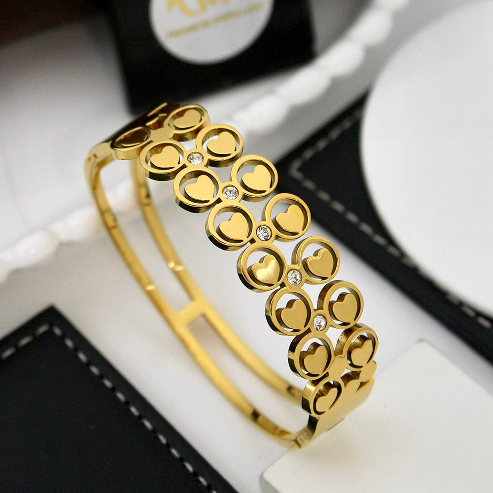 Klitz Sleek Polished Finish Austrian Stone Heart Designer Openable Bracelet