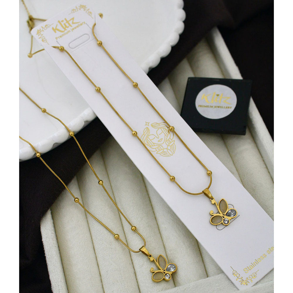 Klitz Stunning Premium Jewellery Crystal Stone Butterfly Sahpe Chain Pendant