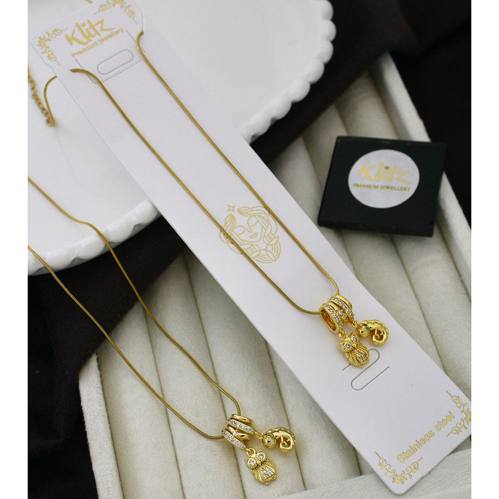 Klitz Classic Premium Jewellery Austrian Stone Owl Charms Chain Necklace