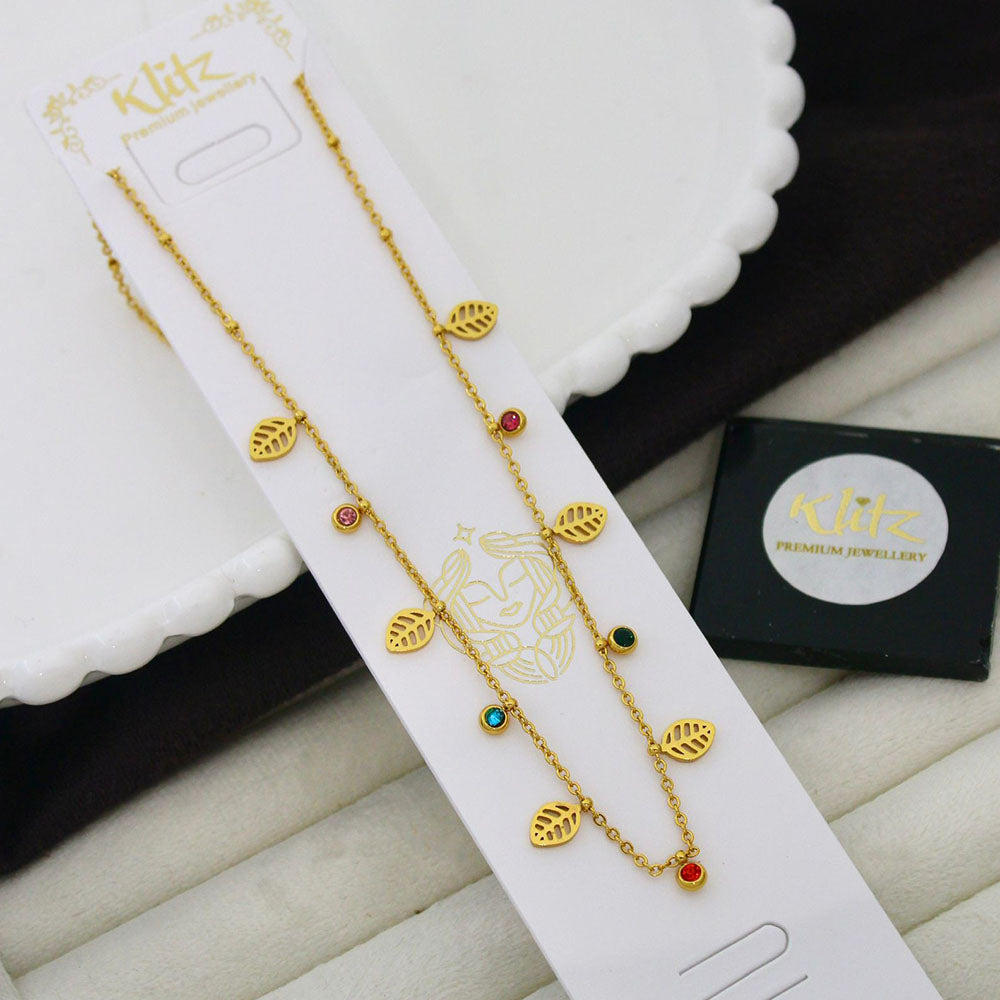 Klitz Classic Premium Jewellery Austrian Stone Leaf Chain Necklace