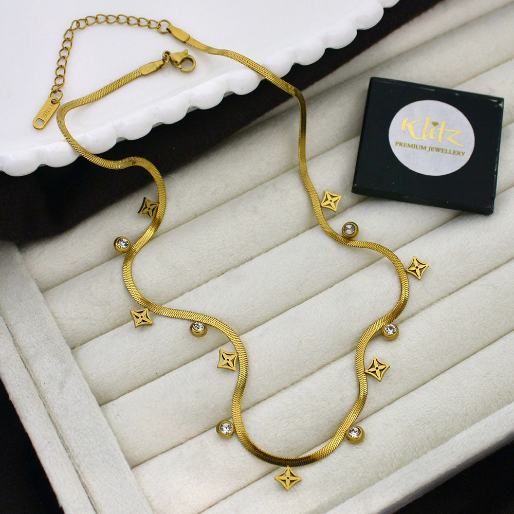 Klitz Classic Crystal Stone Snake Chain Necklace