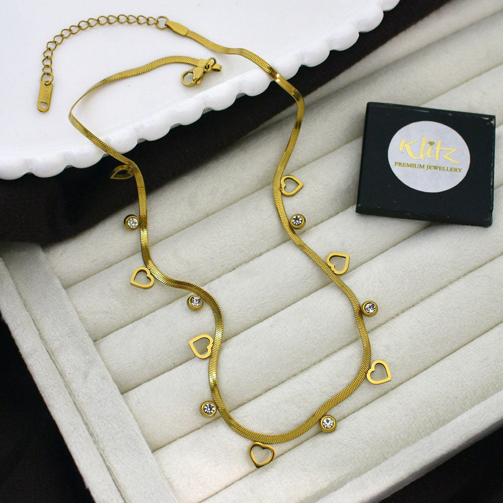 Klitz Classic Crystal Stone Snake Heart Shape Chain Necklace