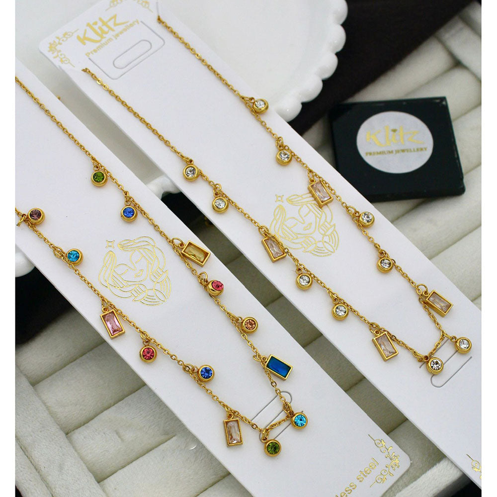 Klitz Classic Crystal Stone Chain Necklace