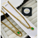 Klitz Designer Green Crystal Stone Layered Chain Necklace
