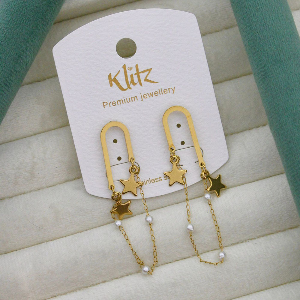 Klitz Elegant Premium Jewellery Star Shape And Pearl Dangler Earrings