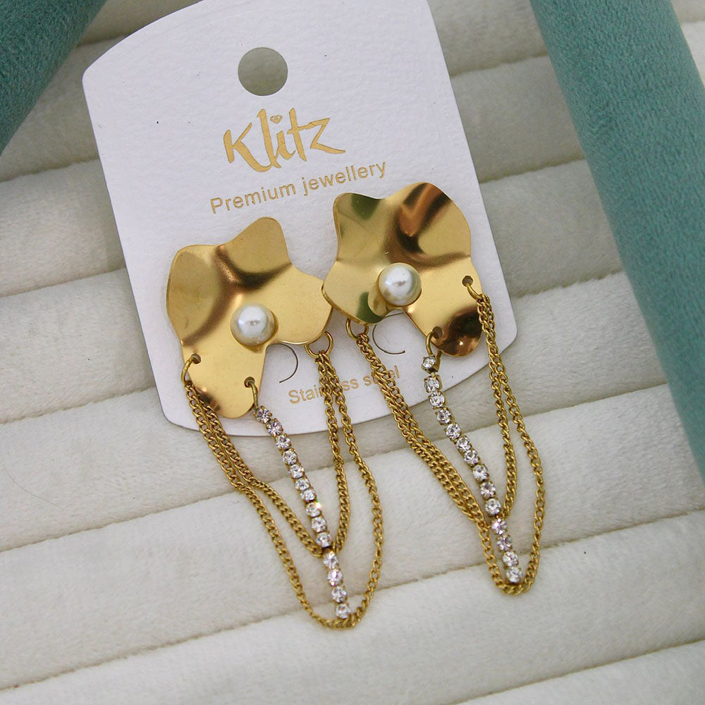 Klitz Elegant Premium Jewellery Austrian Stone And Pearl Dangler Earrings